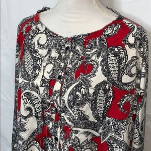 Chico’s Size 3 Pleated Paisley Blouse Red Black